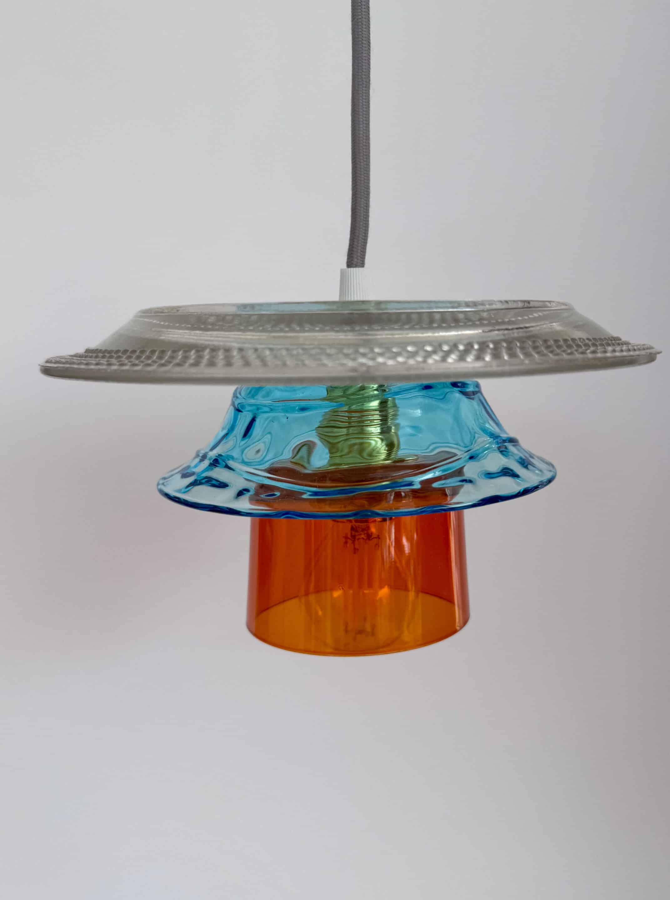 Suspension Strelitzia 3 Suspension en verre bleu et orange