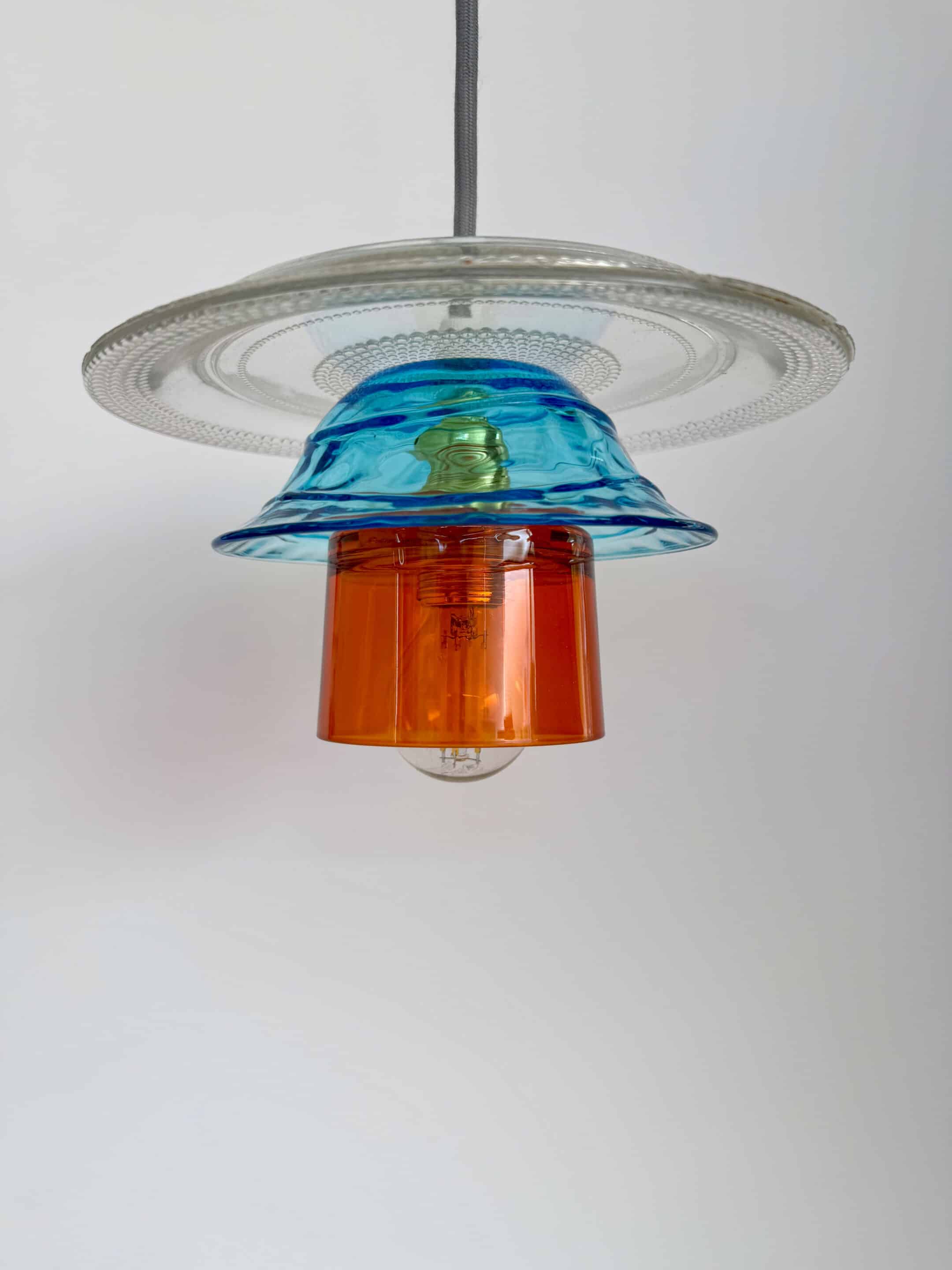 Suspension Strelitzia 1 Suspension en verre bleu et orange